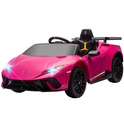 Qaba 12V Lamborghini Huracan Licensed Kids Electric Car with Parent Remote Control, Spring Suspension, Training Wheel, Pink.