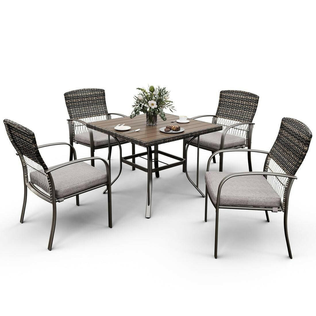 Pamapic Outdoor Dining Set for 4 – Iron Frame with Rattan Backrest - GoTypical
