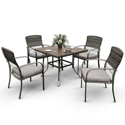 Pamapic Outdoor Dining Set for 4 – Iron Frame with Rattan Backrest - GoTypical