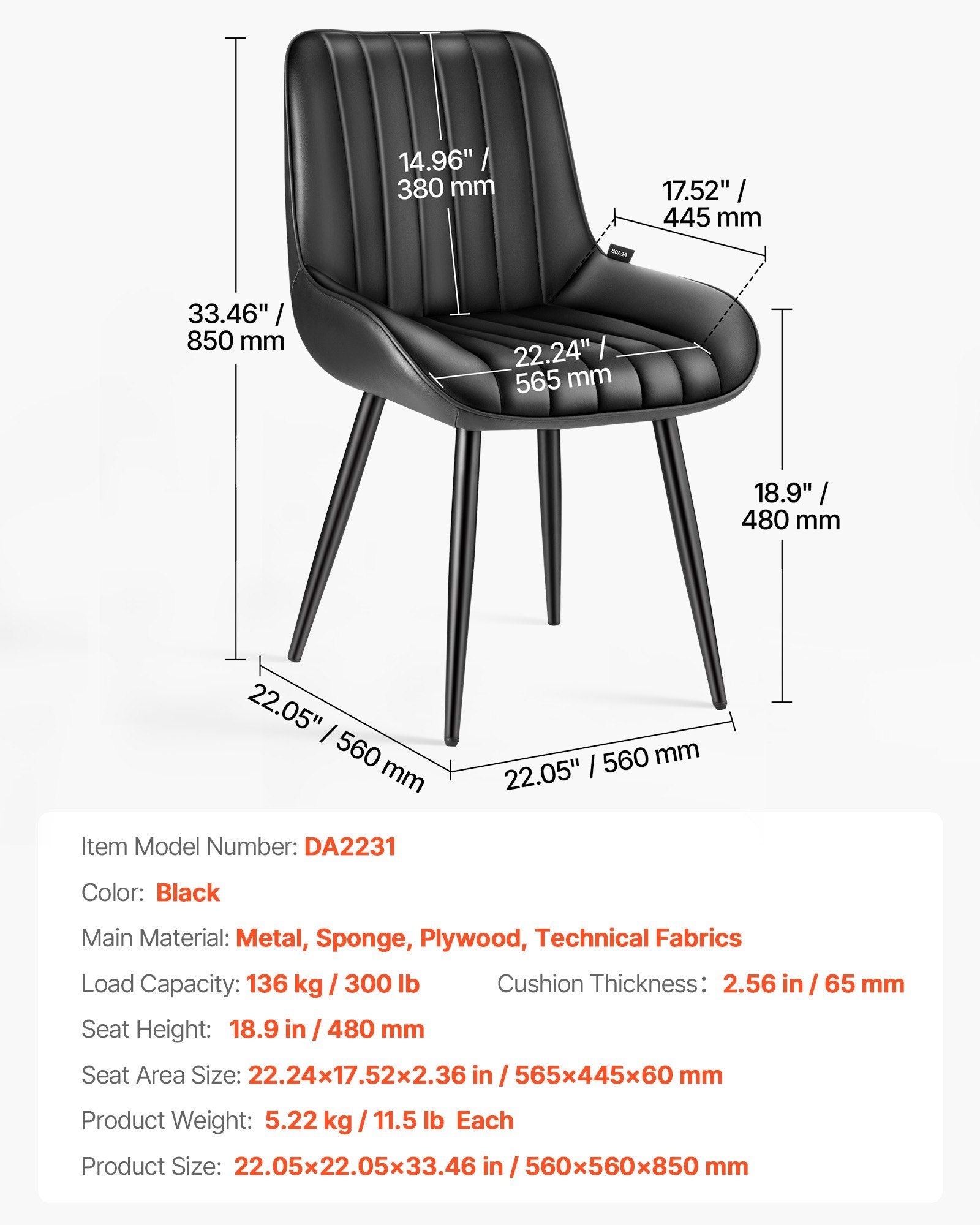 Set of 4 Dining Chairs Modern Fabric Kitchen Side Chair Back Metal Legs Black.