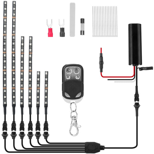 6-Piece Waterproof Motorcycle LED Neon Light Strip Kit - RGB Multi-Color Atmosphere Lighting for DC 12V.