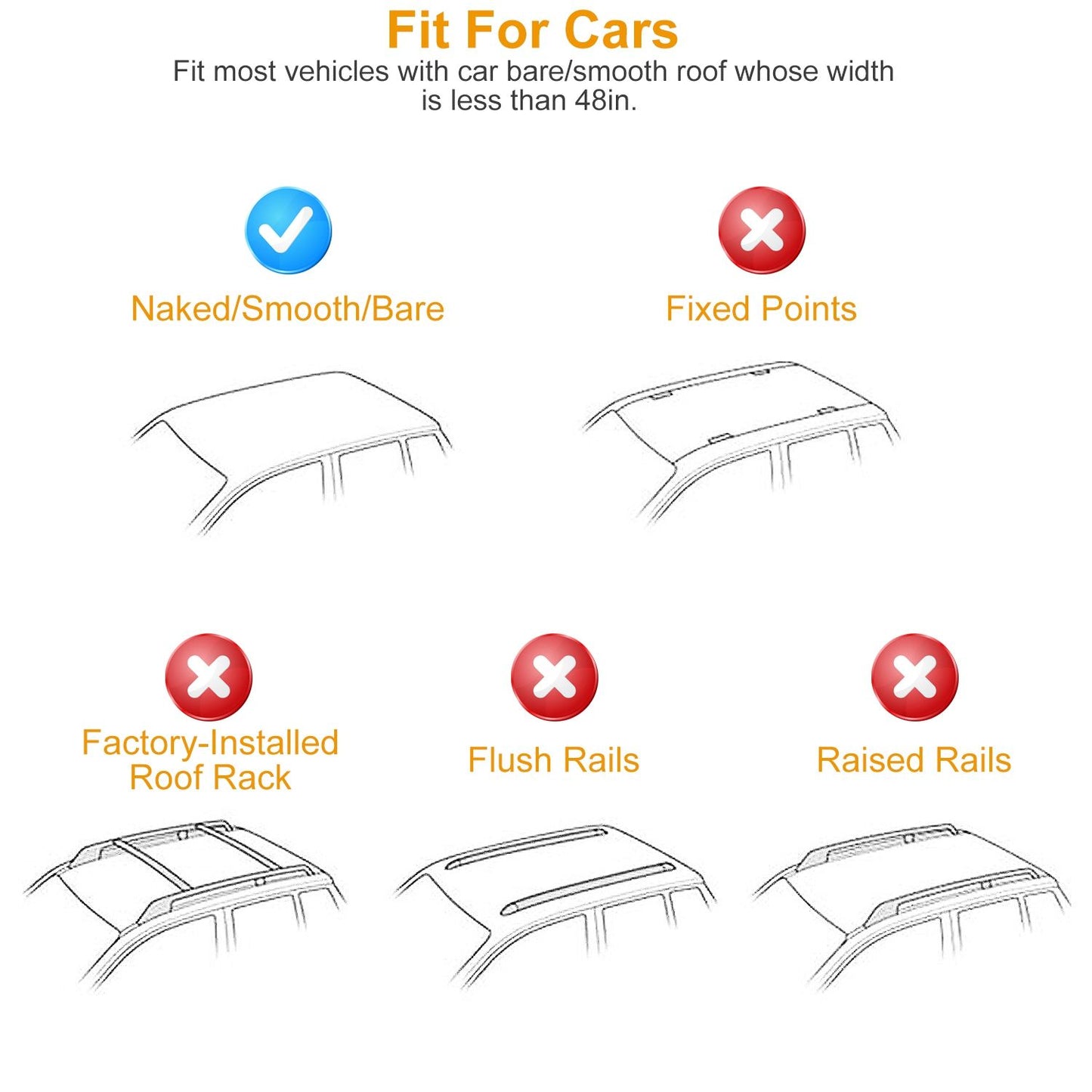 47.24in Universal Top Roof Rack Cross Bar Cargo Carrier Aluminum Crossbar Rack w/ 165LBS Capacity Fit for Most Vehicle Wagon Car Without Roof Side Rail.