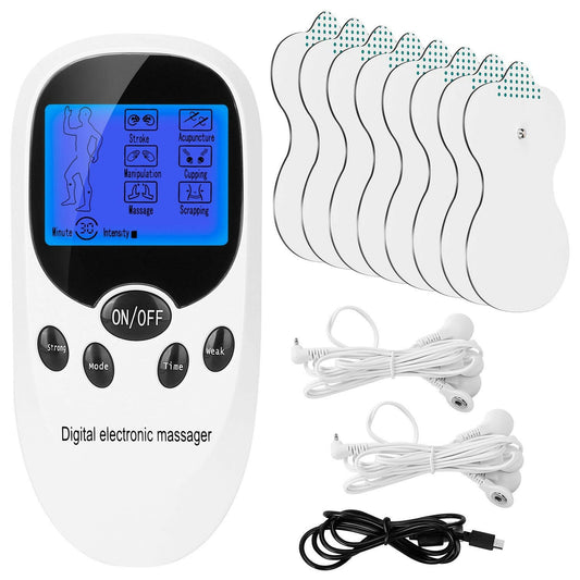 Electric Muscle Stimulator Dual Channels Pulse Massager Pain Relief Therapy Tens Device with Electrode Pads Wires.