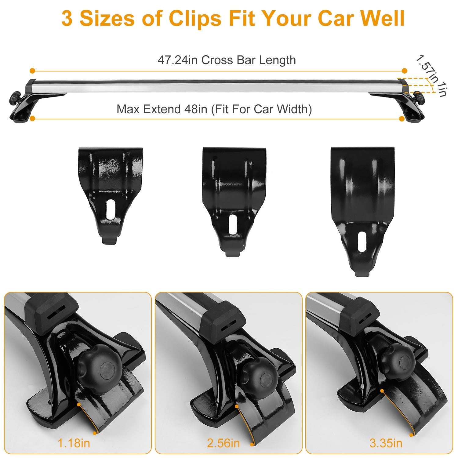 47.24in Universal Top Roof Rack Cross Bar Cargo Carrier Aluminum Crossbar Rack w/ 165LBS Capacity Fit for Most Vehicle Wagon Car Without Roof Side Rail.