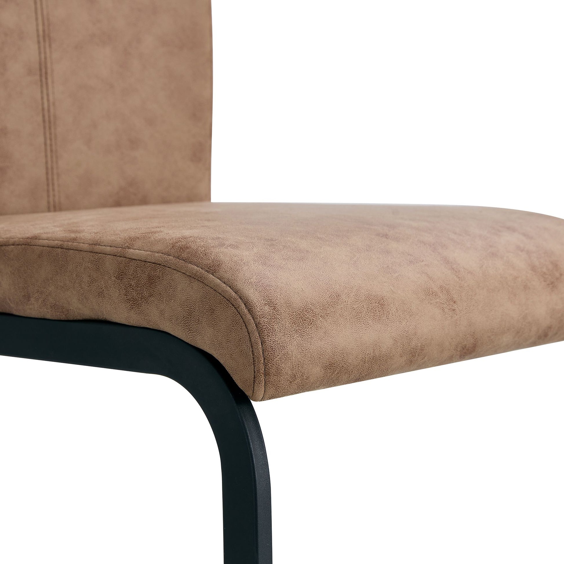 Dining Chairs,tech cloth High Back Upholstered Side Chair with C-shaped Tube Black Metal Legs for Dining Room Kitchen Vanity Patio Club Guest Office chair (Set of 2) Brown1162.