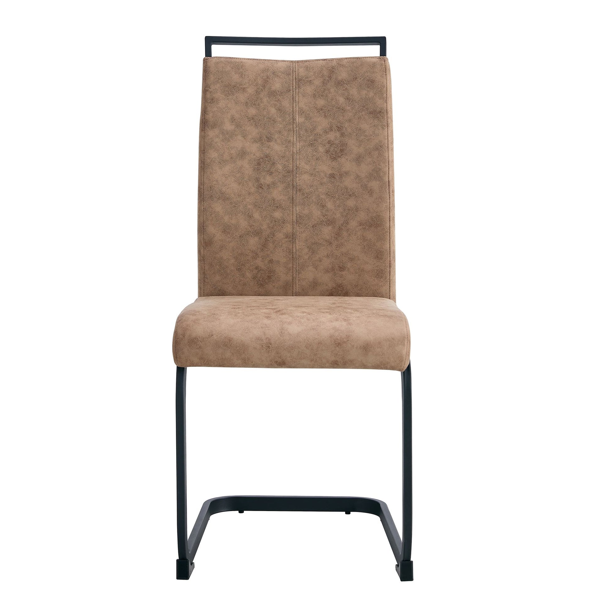 Dining Chairs,tech cloth High Back Upholstered Side Chair with C-shaped Tube Black Metal Legs for Dining Room Kitchen Vanity Patio Club Guest Office chair (Set of 2) Brown1162.
