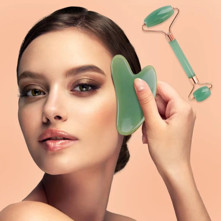Gua Sha Board 2PCS Massage Stone for Facial Body Skincare Roller Scraping Massager Natural Resin Facial Lifting Scraper Neck Anti Wrinkle Massager Tool.
