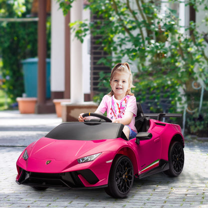 Qaba 12V Lamborghini Huracan Licensed Kids Electric Car with Parent Remote Control, Spring Suspension, Training Wheel, Pink.