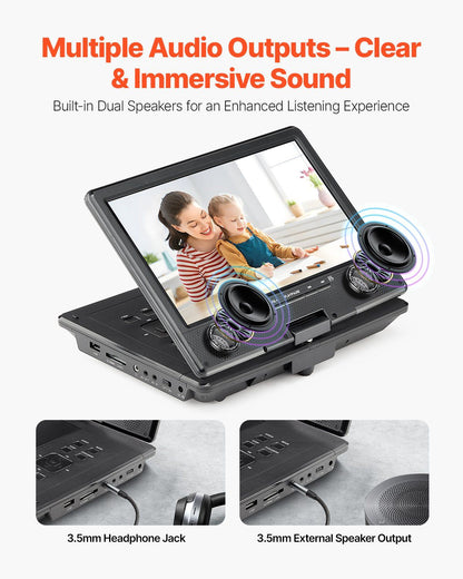 VEVOR Portable DVD Player 9 in HD Swivel Display Screen 4 Hours Built-in Battery - GoTypical