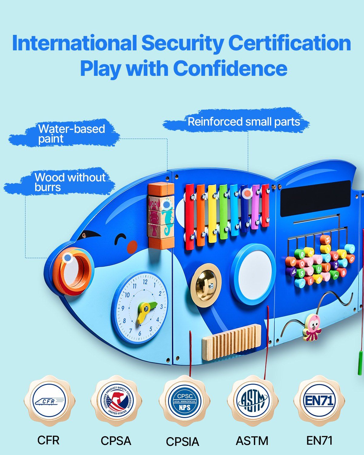 Orca Activity Wall Busy Board Panels 12 Activities Sensory Wall Panel - GoTypical