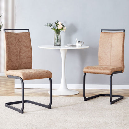 Dining Chairs,tech cloth High Back Upholstered Side Chair with C-shaped Tube Black Metal Legs for Dining Room Kitchen Vanity Patio Club Guest Office chair (Set of 2) Brown1162.