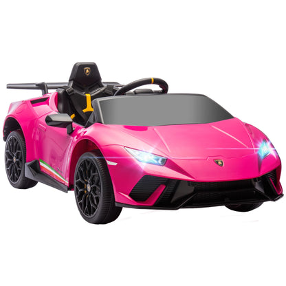 Qaba 12V Lamborghini Huracan Licensed Kids Electric Car with Parent Remote Control, Spring Suspension, Training Wheel, Pink.