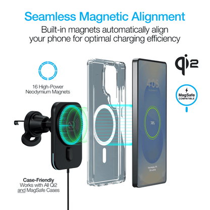 Naztech MagLock CAR 15W Magnetic Wireless Fast Charging Vent Mount with Qi2.
