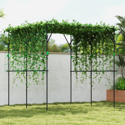 Outsunny Garden Arch Trellis, 7.3 FT Tall Metal Plant Trellis Support with Climbing Net, Cucumber Trellis for Vegetables, Black.