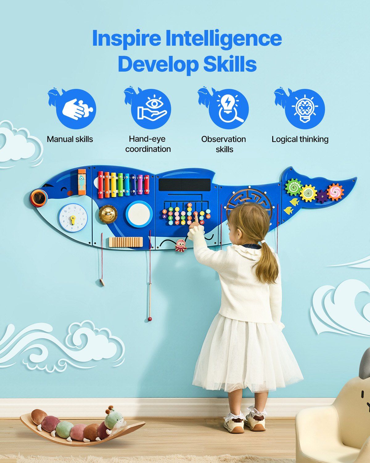 Orca Activity Wall Busy Board Panels 12 Activities Sensory Wall Panel - GoTypical