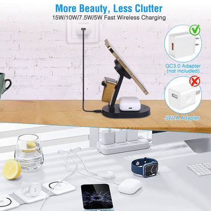 4-in-1 Magnetic Wireless Charging Station – 15W Fast Charge MagSafe Compatible - GoTypical