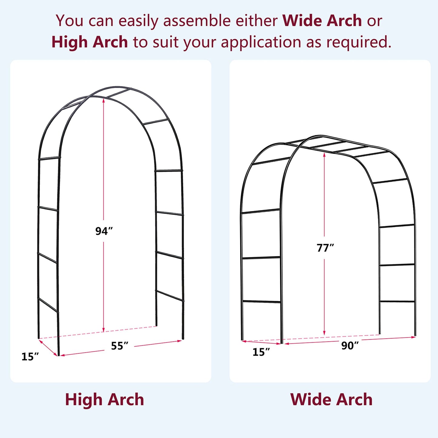 78"H x 45"W Metal Garden Arch Trellis; Wedding Arch,Adjustable Arbor Trellis for Garden Climbing Plants Support or Wedding Decor - GoTypical
