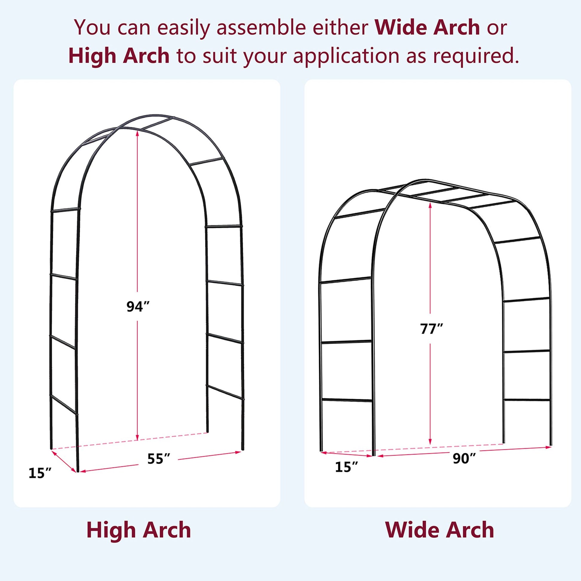 78"H x 45"W Metal Garden Arch Trellis; Wedding Arch,Adjustable Arbor Trellis for Garden Climbing Plants Support or Wedding Decor - GoTypical