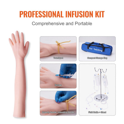 VEVOR Phlebotomy Practice Kit, IV Venipuncture Intravenous Training Kit, High Simulation IV Practice Arm Kit with Carrying Bag, Practice and Perfect IV Skills, for Students Nurses and Professionals - GoTypical