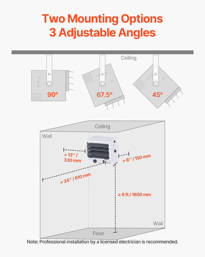 VEVOR Electric Garage Heater, 5000-Watt Wall/Ceiling Mounted Shop Heater for 2 Cars, Overheat Protection & 3 Adjustable Angles, Heavy Duty Commercial for Indoor Workshop Warehouse, 240V White - GoTypical