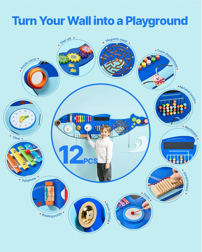 Orca Activity Wall Busy Board Panels 12 Activities Sensory Wall Panel - GoTypical