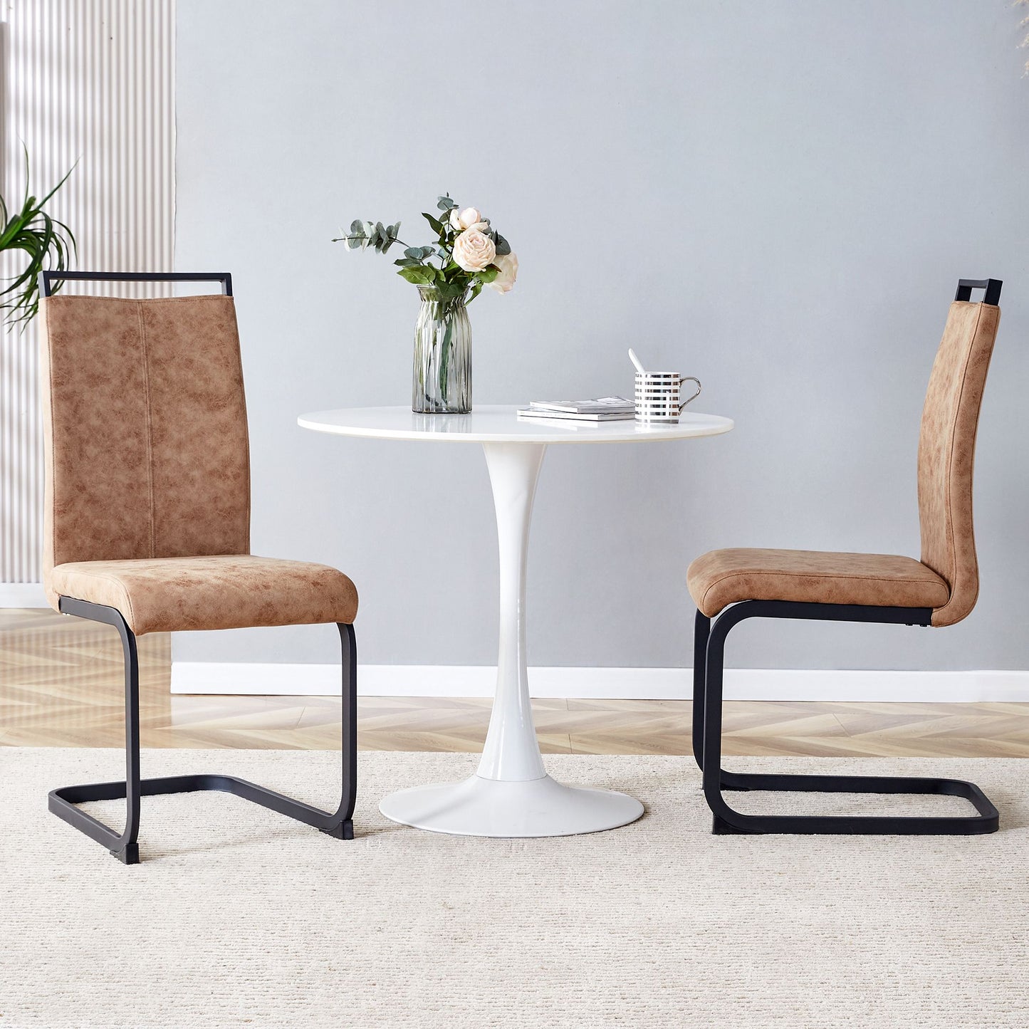 Dining Chairs,tech cloth High Back Upholstered Side Chair with C-shaped Tube Black Metal Legs for Dining Room Kitchen Vanity Patio Club Guest Office chair (Set of 2) Brown1162.