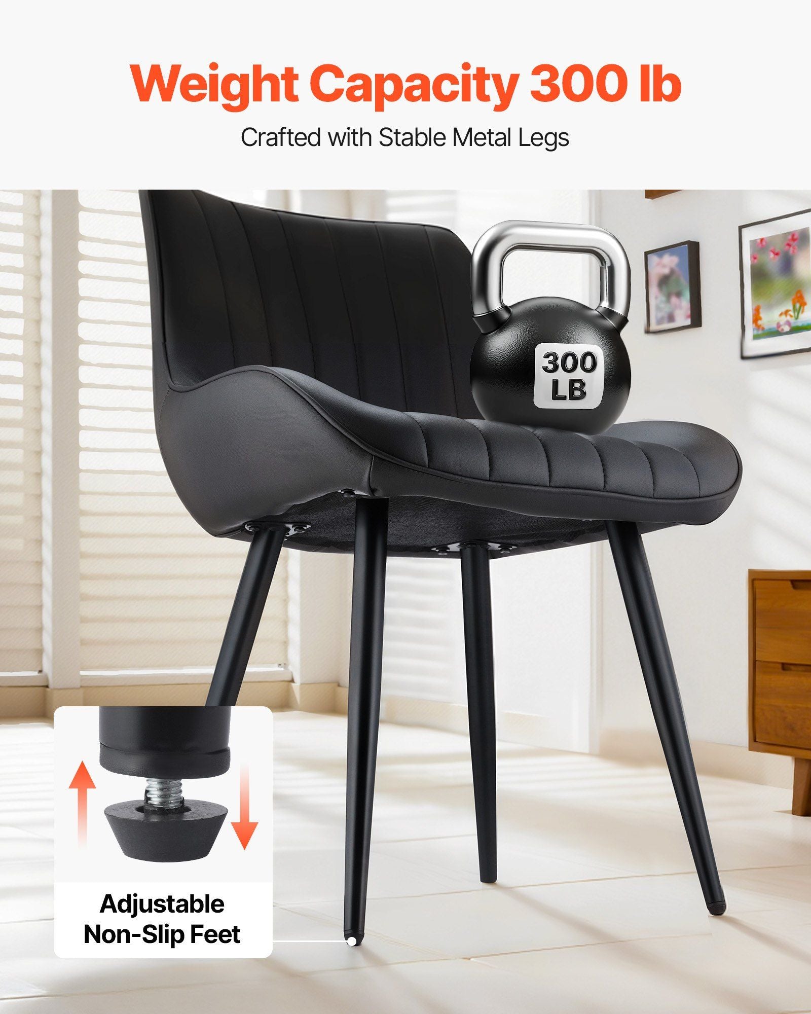 Set of 4 Dining Chairs Modern Fabric Kitchen Side Chair Back Metal Legs Black.