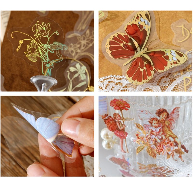 30 Pcs Gliding Butterfly Fairy Tales Transparent Decorative Decals For Phone Laptop Waterbottle Planner Diary Journal Scrapbook.