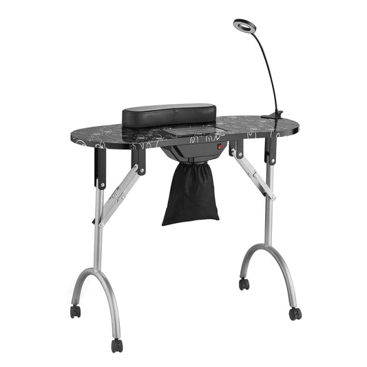 VEVOR Portable Manicure Table, Foldable Nail Table with Electric Dust Collector, Moveable Nail Tech Desk & 4 Wheels, 3 Dust Bags, Bendable LED Lamp, MDF Nail Art Workstation for Home Spa Beauty Salon.