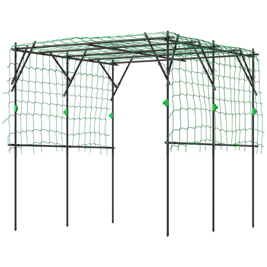 Outsunny Garden Arch Trellis, 7.3 FT Tall Metal Plant Trellis Support with Climbing Net, Cucumber Trellis for Vegetables, Black.