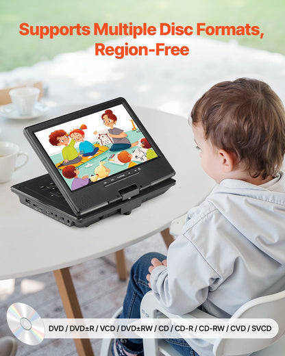 VEVOR Portable DVD Player 9 in HD Swivel Display Screen 4 Hours Built-in Battery - GoTypical
