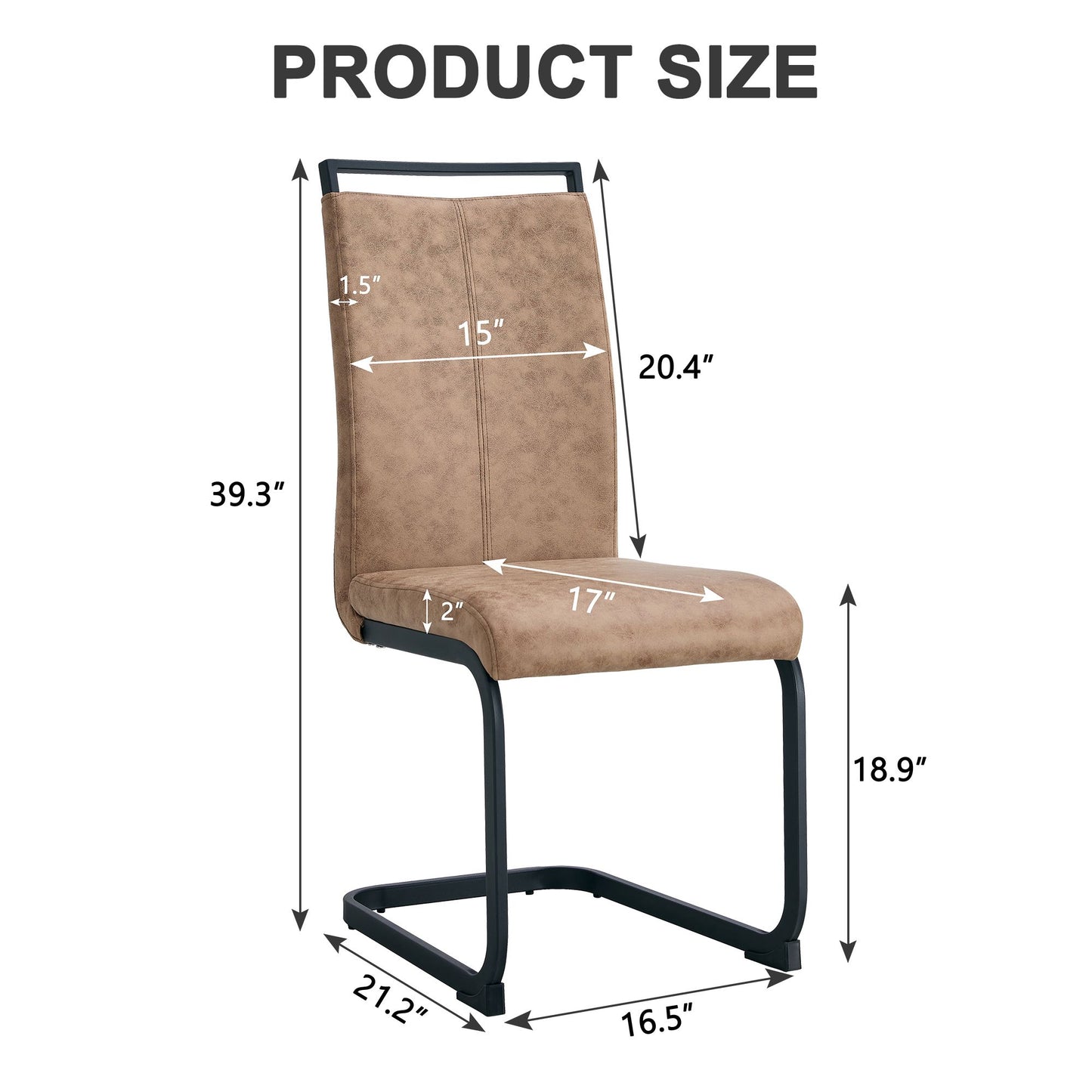 Dining Chairs,tech cloth High Back Upholstered Side Chair with C-shaped Tube Black Metal Legs for Dining Room Kitchen Vanity Patio Club Guest Office chair (Set of 2) Brown1162.