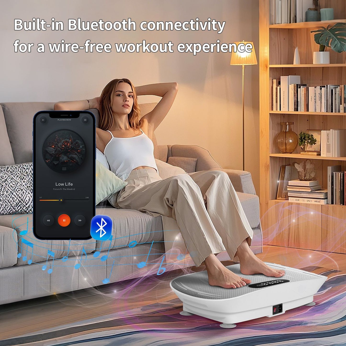 Vibration Plate Whole Body Exercise Vibrating Relaxation Machine Circulation Lymphatic Detox Device With LED Screen Low Noise Strong Power Bluetooth Remote Control Max Weight 330LB - GoTypical