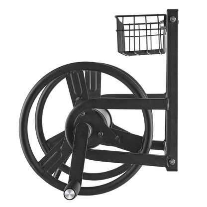 Wall Mounted Garden Hose Reel 125ft 5/8 in Hose Holder Brass Fitting & Basket - GoTypical
