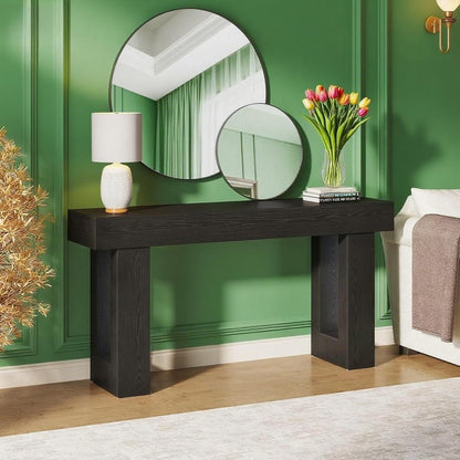 63-Inch Long Console Table, Wooden Rectangular Sofa Table Behind The Couch.