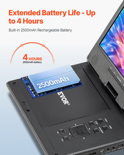 VEVOR Portable DVD Player 9 in HD Swivel Display Screen 4 Hours Built-in Battery - GoTypical