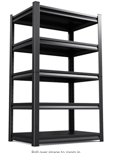 5-layer living room storage rack unit, 72" adjustable storage rack, 2000LBS metal storage rack for home use, suitable for kitchen, living room, storage room, basement and warehouse, black.