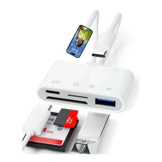 . 4-in-1 Mobile Card Reader – Dual Line Type-C Adapter with SD/TF/USB Ports - GoTypical
