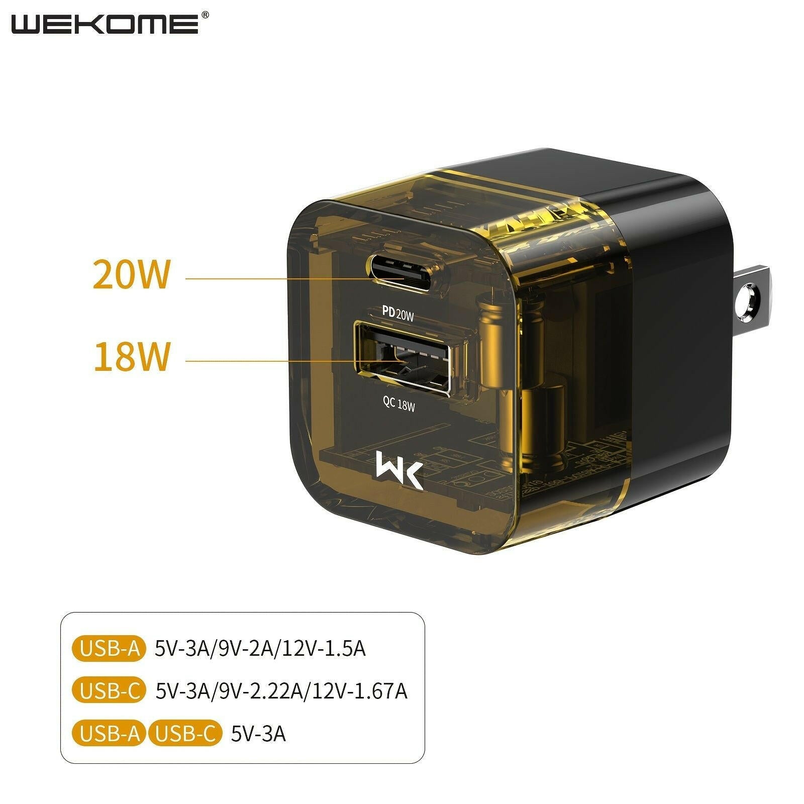 . Dual Port Transparent Wall Charger – PD20W Fast Charging USB QC3.0 - GoTypical