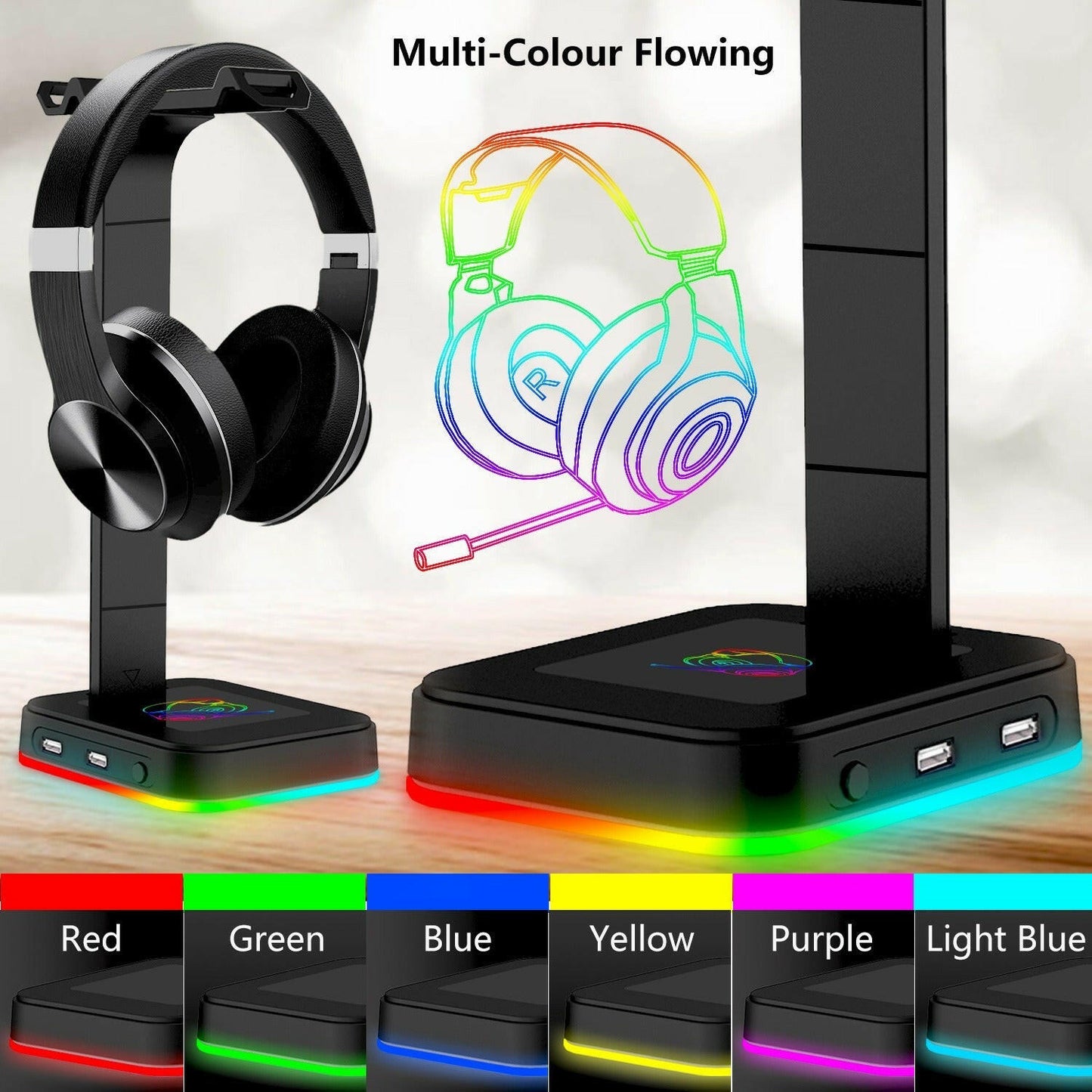 . RGB Earphone Holder – Aluminum Alloy Desktop Stand with USB Light - GoTypical