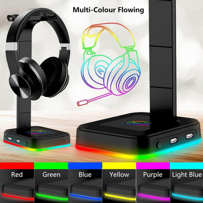 . RGB Earphone Holder – Aluminum Alloy Desktop Stand with USB Light - GoTypical