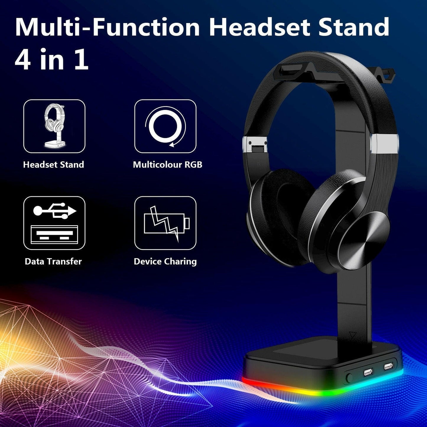 . RGB Earphone Holder – Aluminum Alloy Desktop Stand with USB Light - GoTypical