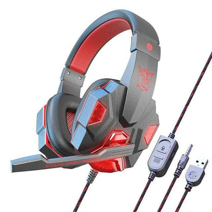 . Wired Gaming Earphones – Head Mounted with Red/Blue Lighting - GoTypical