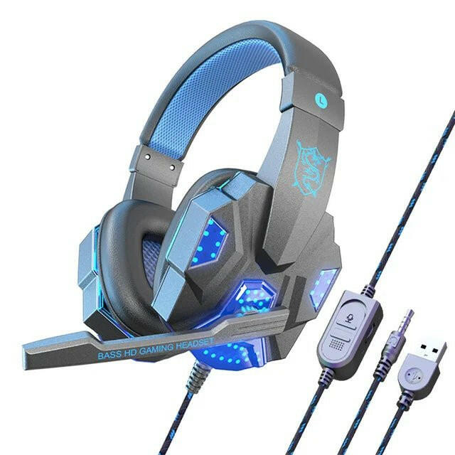 . Wired Gaming Earphones – Head Mounted with Red/Blue Lighting - GoTypical