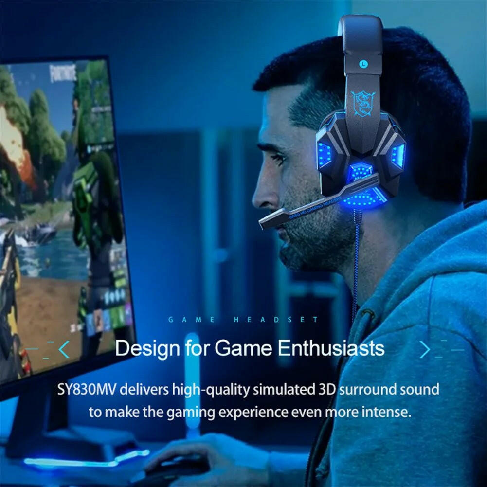 . Wired Gaming Earphones – Head Mounted with Red/Blue Lighting - GoTypical