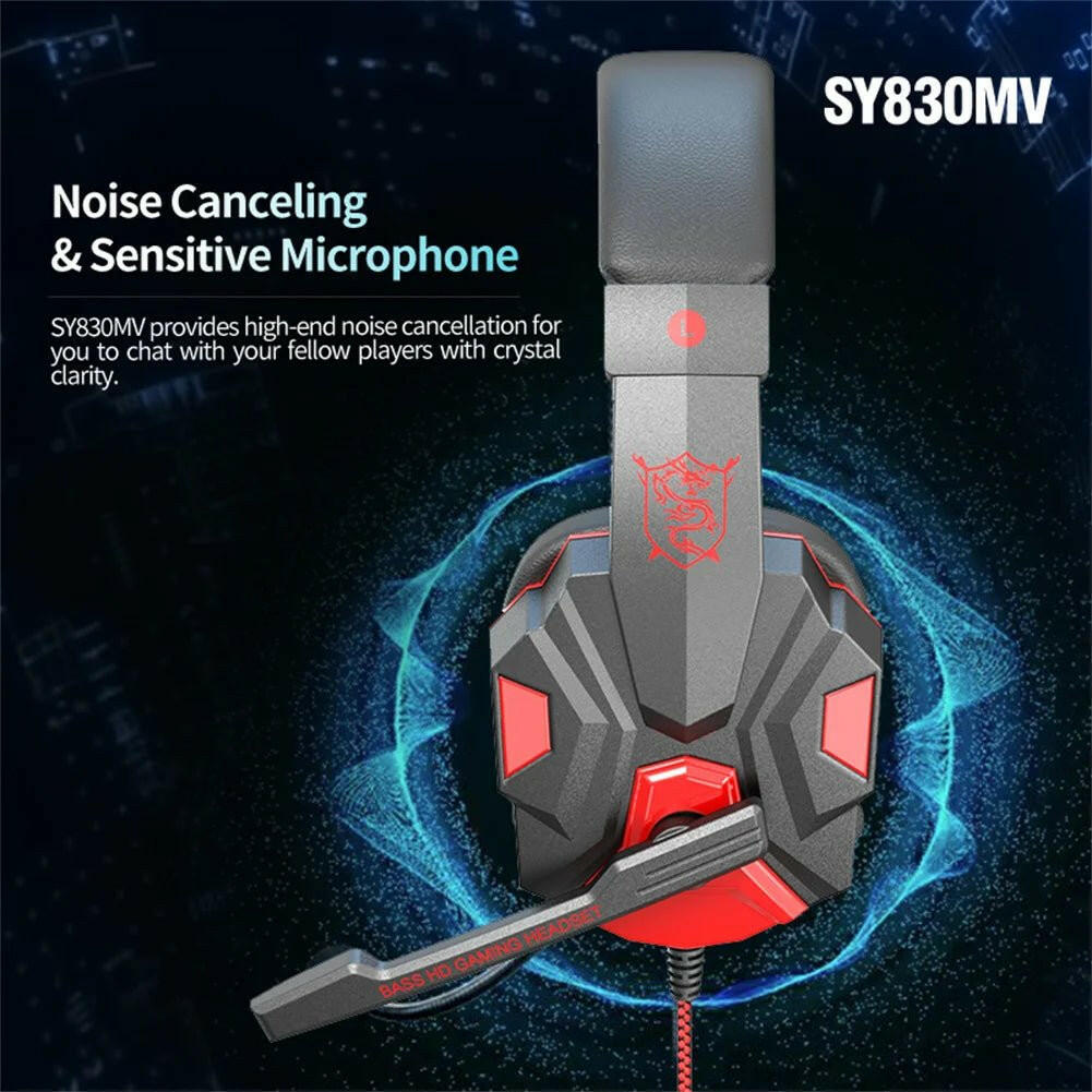 . Wired Gaming Earphones – Head Mounted with Red/Blue Lighting - GoTypical