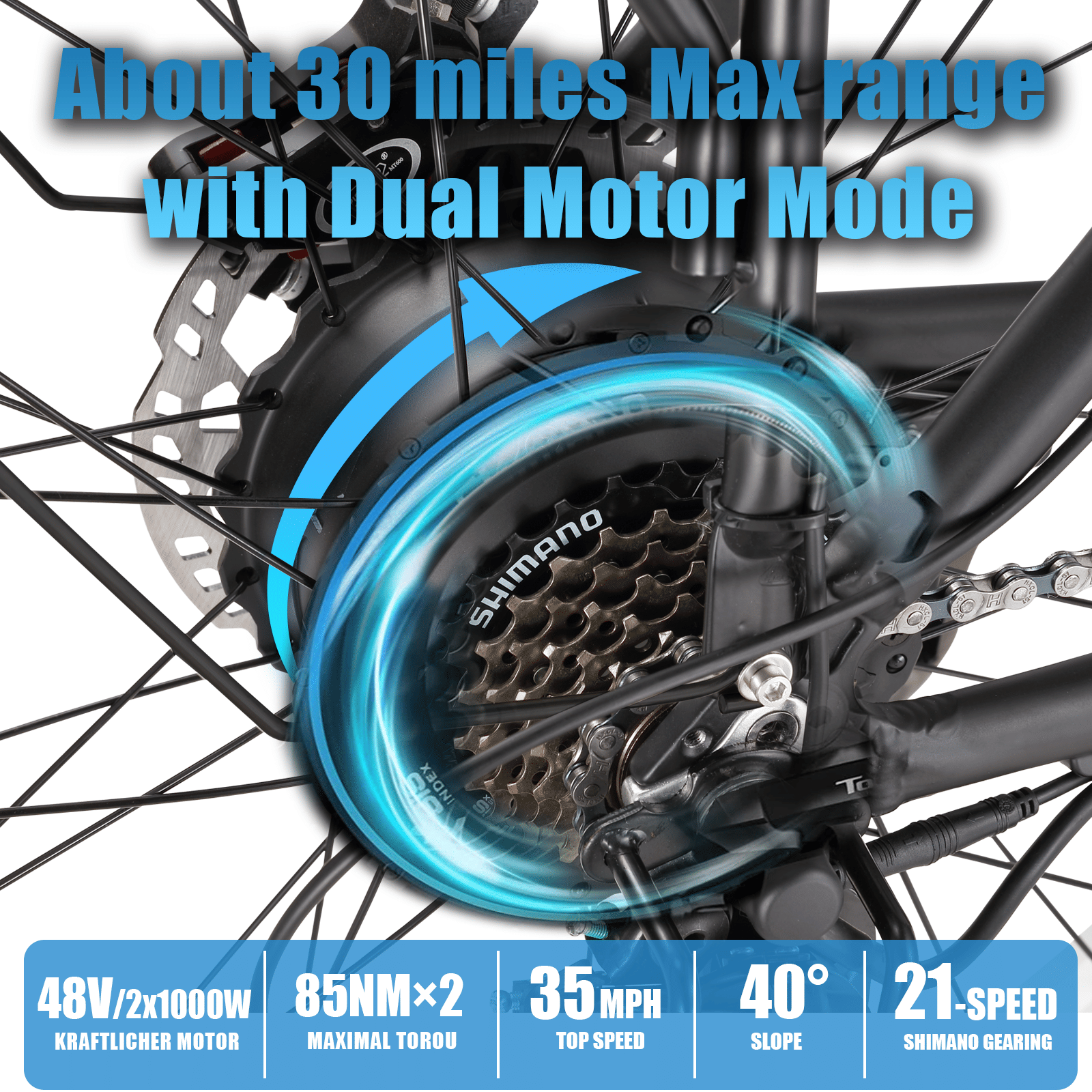 Electric Bike KETELES 48V 23AH Dual Motor 1000W x2 26" Fat Tire MTB - GoTypical