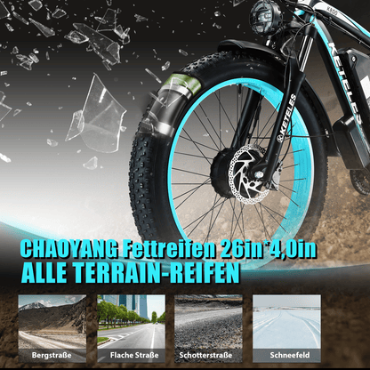 Electric Bike KETELES 48V 23AH Dual Motor 1000W x2 26" Fat Tire MTB - GoTypical