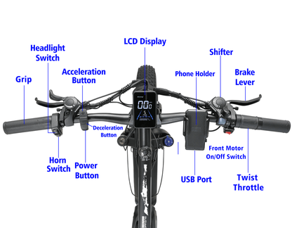 Electric Bike KETELES 48V 23AH Dual Motor 1000W x2 26" Fat Tire MTB - GoTypical