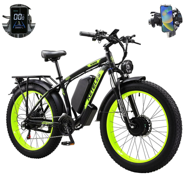 Electric Bike KETELES 48V 23AH Dual Motor 1000W x2 26" Fat Tire MTB - GoTypical
